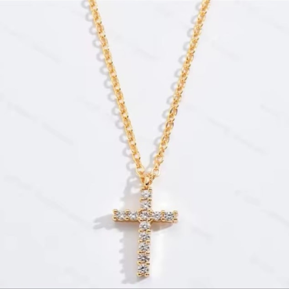 Gold Cubic Zirconia Cross Pendant Necklace for Women - Christian Faith - Picture 2 of 9